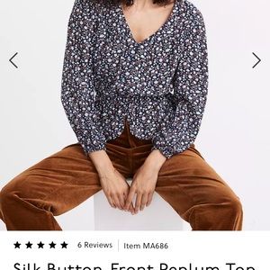 Madewell Silk button front peplum top